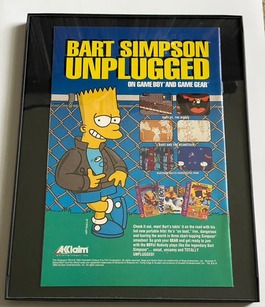 Framed Bart Simpson Unplugged Game Boy and Game Gear advertisement